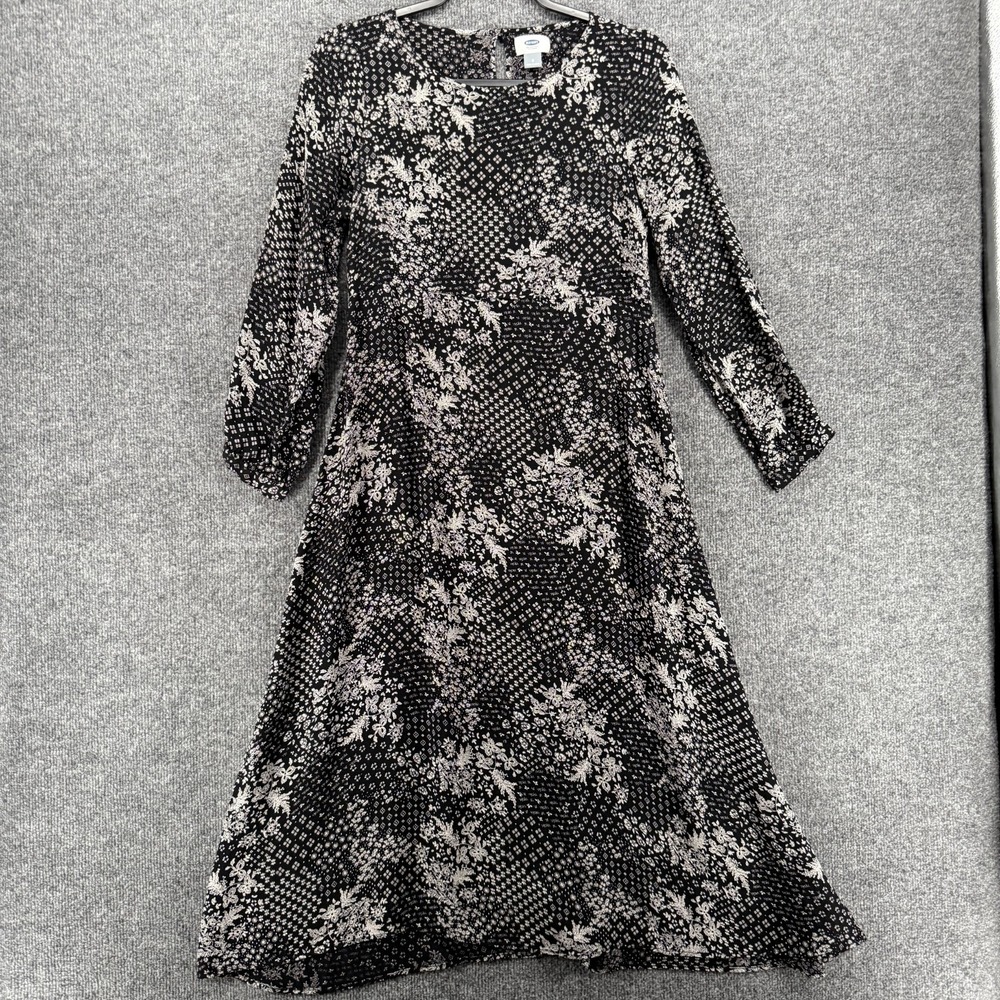 Old Navy Dress Size 8 Black Floral Round Neck Long Cocktail Boho Cottage Modest